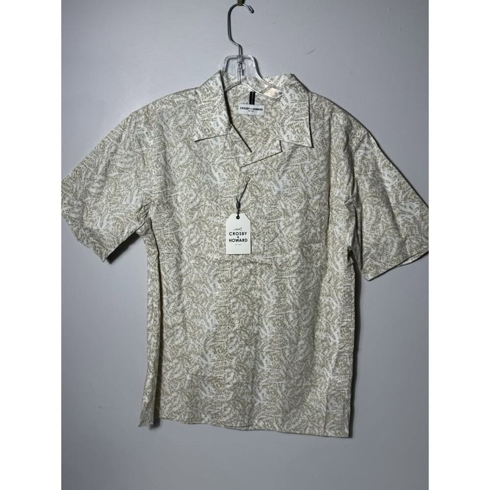 Crosby & Howard Men’s Shirt M Light Khaki Palm Print Button Down NWT $79